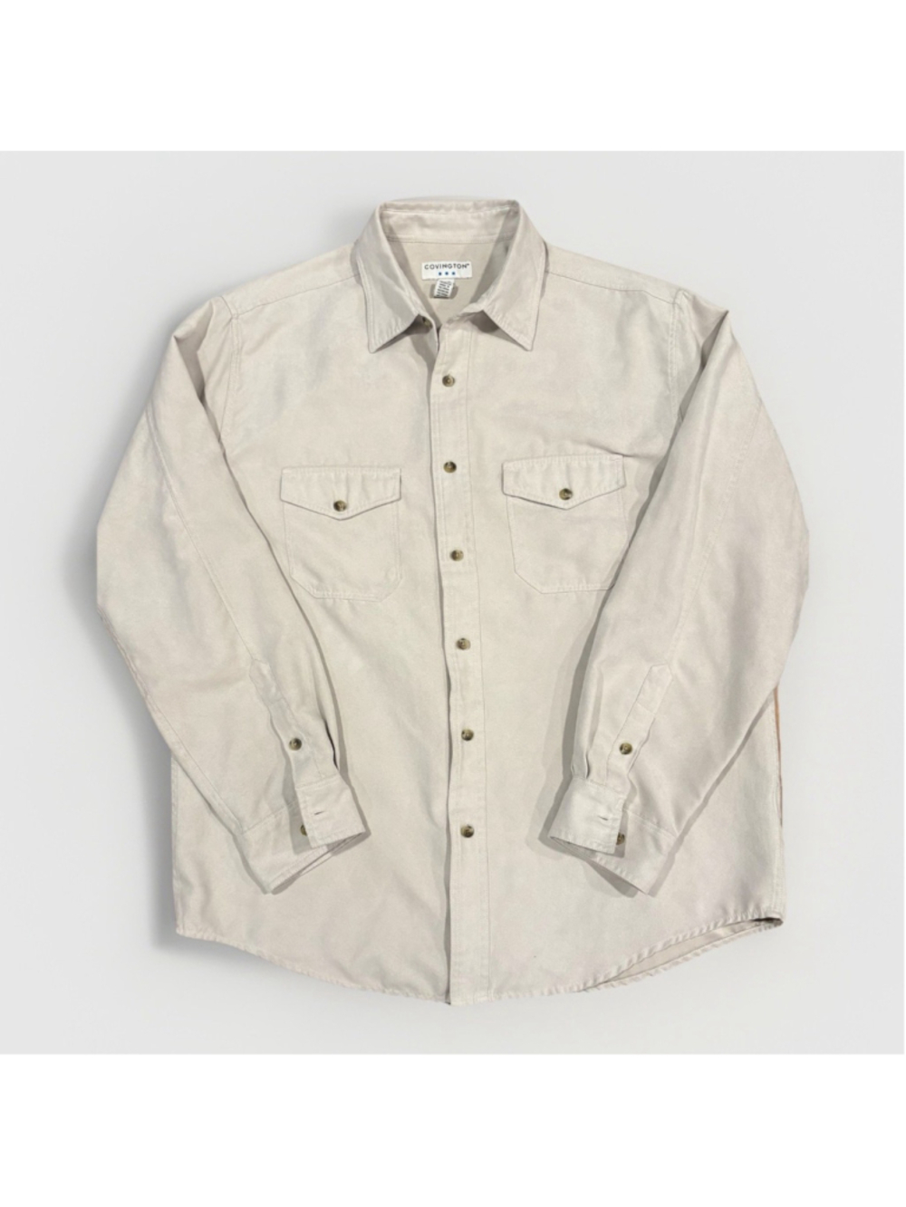 Covington Shirt Mens Large Beige Faux Sueded Long Sleeve Button Up Outdoors K1